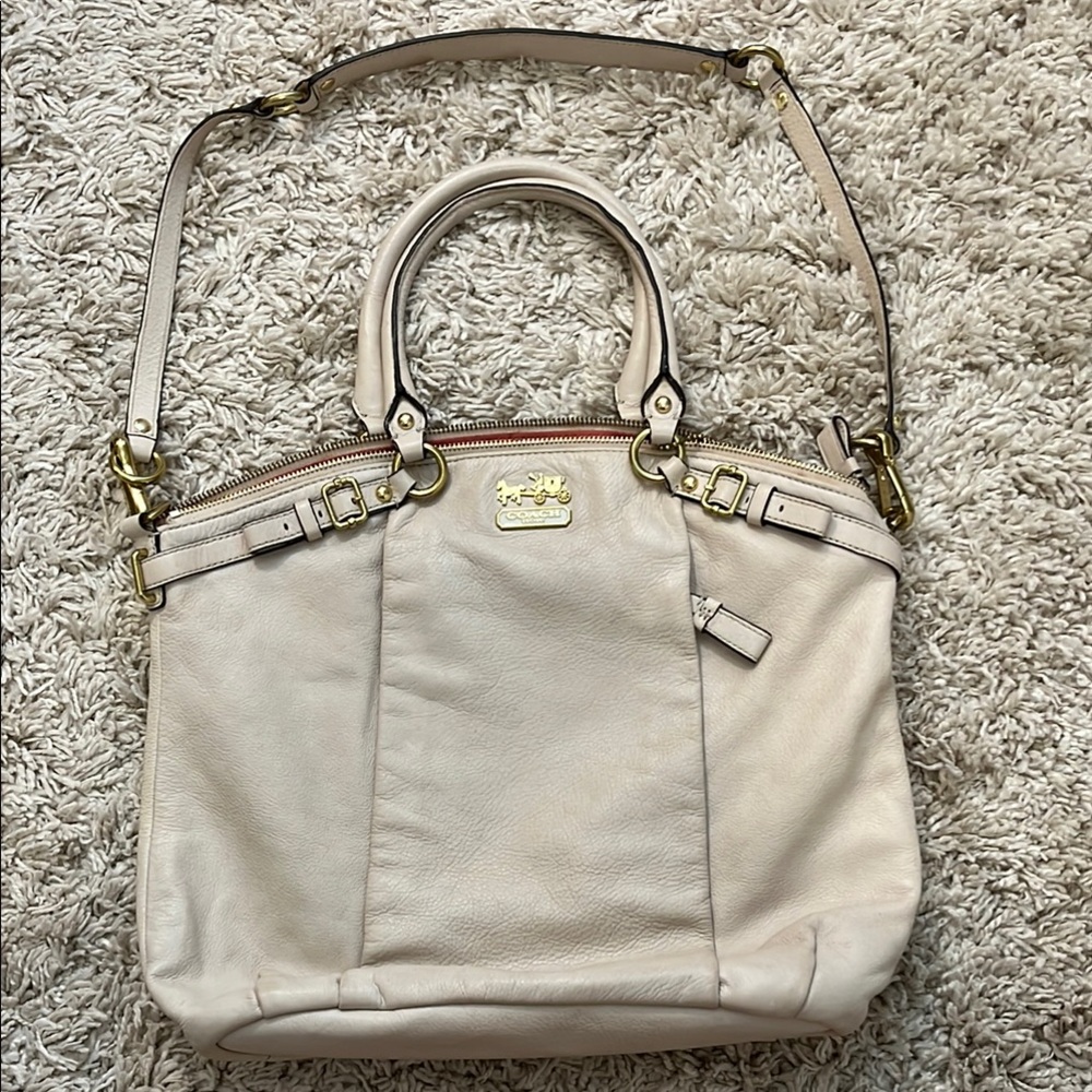 Genuine Coach Leather Cream Satchel with Gold Hardware